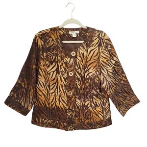 Coldwater Creek Jacket Sz 14 Brown Safari Animal Print Burnout Boxy Lagenlook
